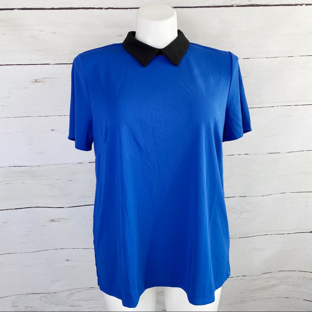 Eloquii Peter Pan Collar Blue Short Sleeve Blouse